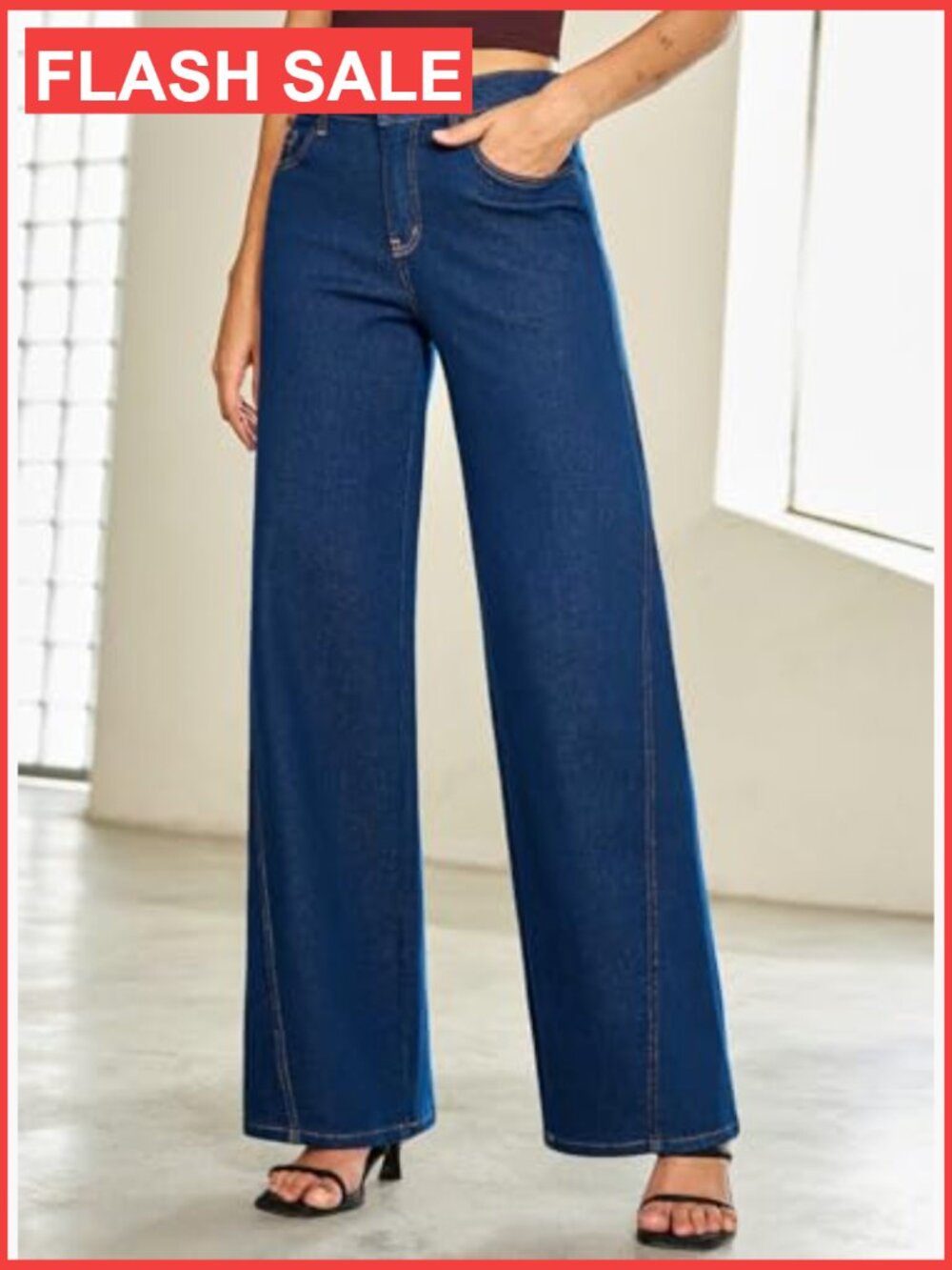 High Rise Baggy Wide Leg Jeans Straight Leg Denim Pants - Picture 4 of 7